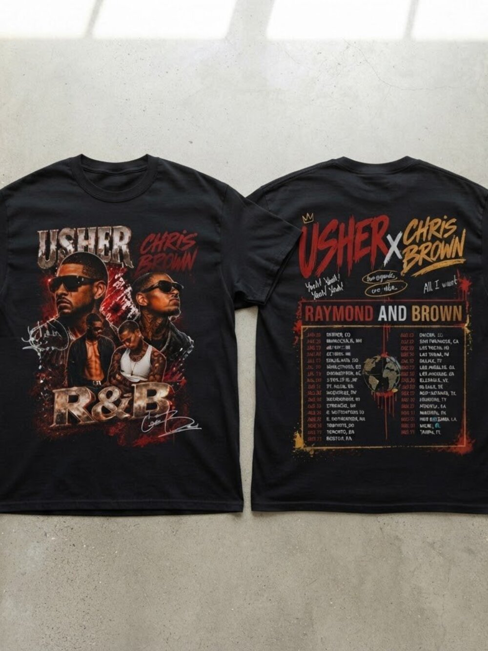 Usher & Chris Brown R&B Tour 2026 Unisex T-Shirt, Double-Sided Tee